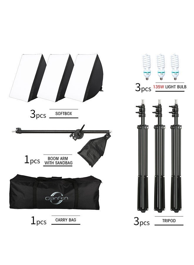 Glanfen Photography Softbox Lighting Kit with 3pcs 135W Bulbs Softboxs and Carry Bag - Image 5